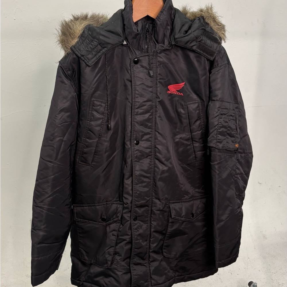 Honda Men's Black Puffer Jacket with Fur Hood